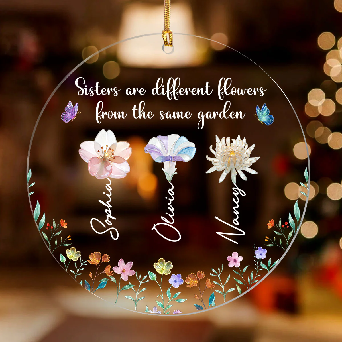 Sisters Are Different Flowers From The Same Garden - Personalized 1-Layer Acrylic Ornament - Image 2