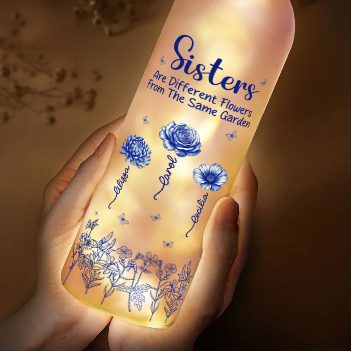 Sisters Are Different Flowers From The Same Garden - Personalized Bottle Lamp - Image 3