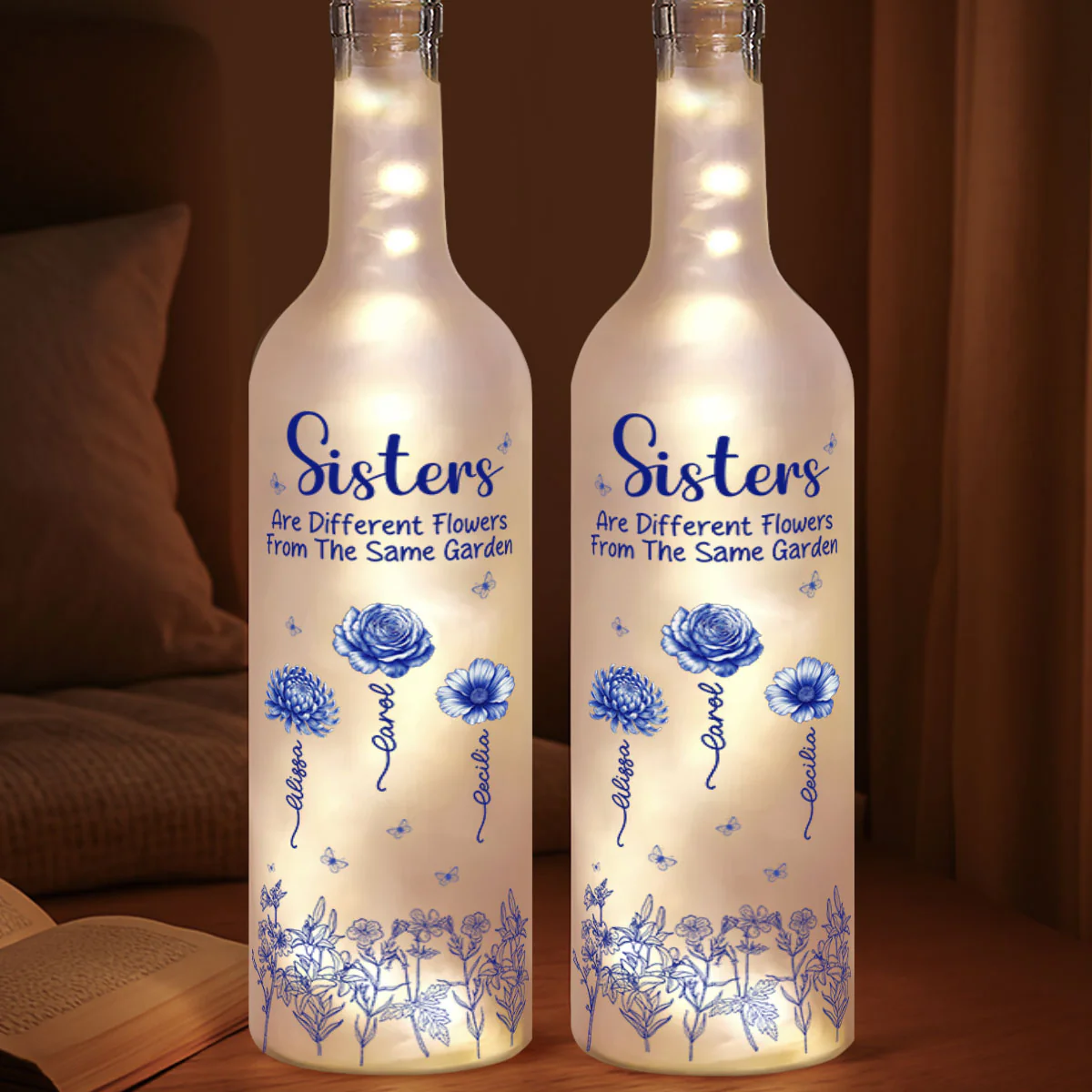 Sisters Are Different Flowers From The Same Garden - Personalized Bottle Lamp - Image 4