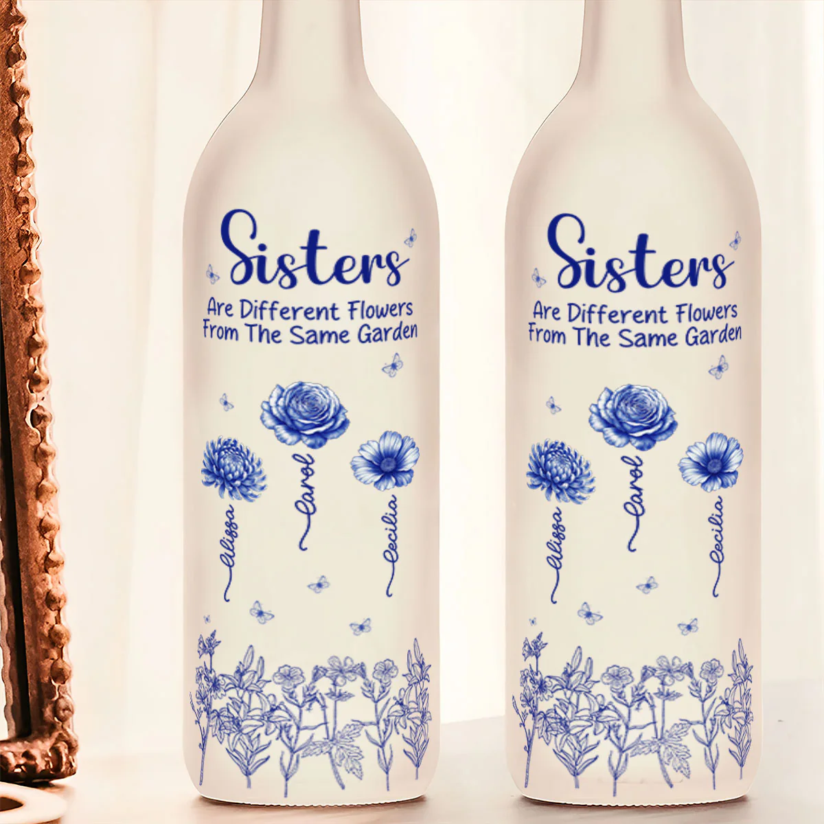 Sisters Are Different Flowers From The Same Garden - Personalized Bottle Lamp - Image 5