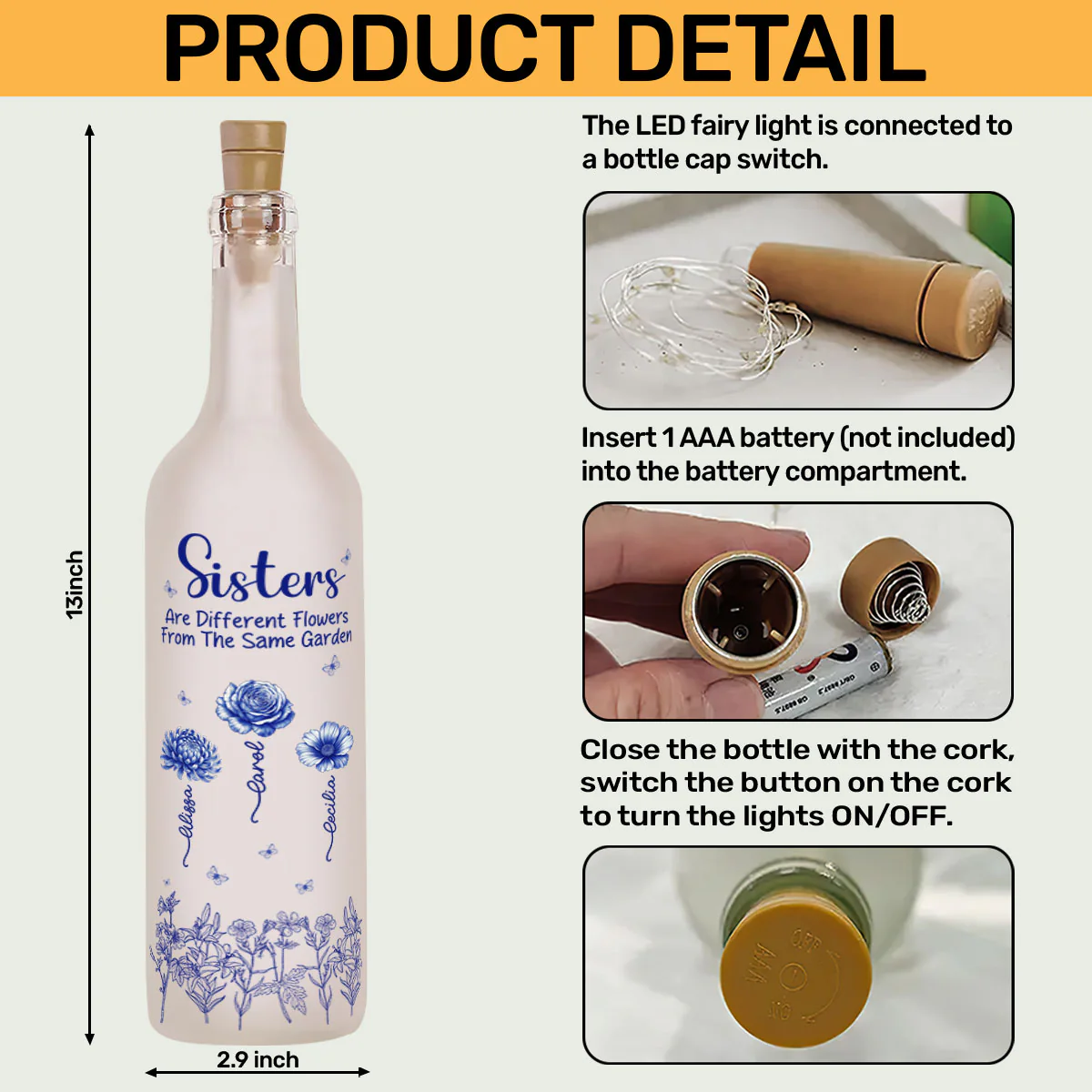 Sisters Are Different Flowers From The Same Garden - Personalized Bottle Lamp - Image 6