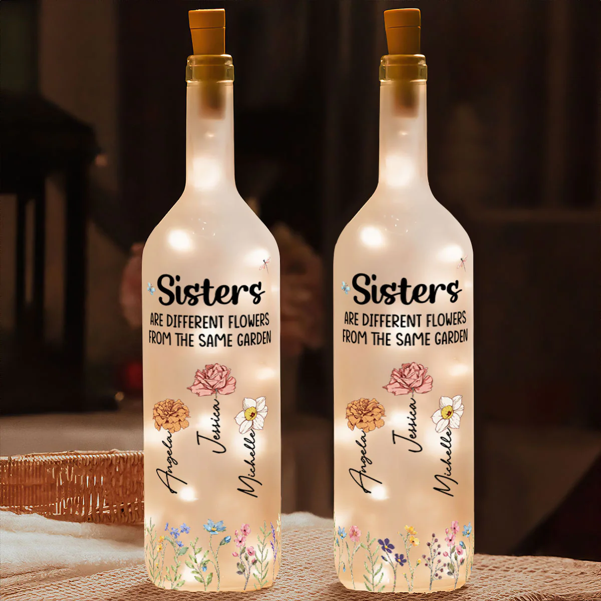 Sisters Are Different Flowers From The Same Garden - Personalized Bottle Lamp - Image 2