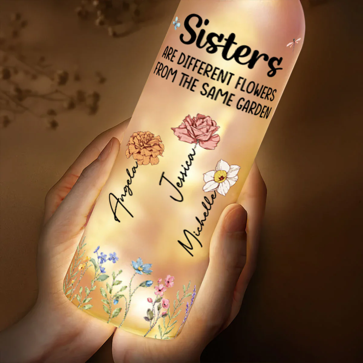 Sisters Are Different Flowers From The Same Garden - Personalized Bottle Lamp - Image 3