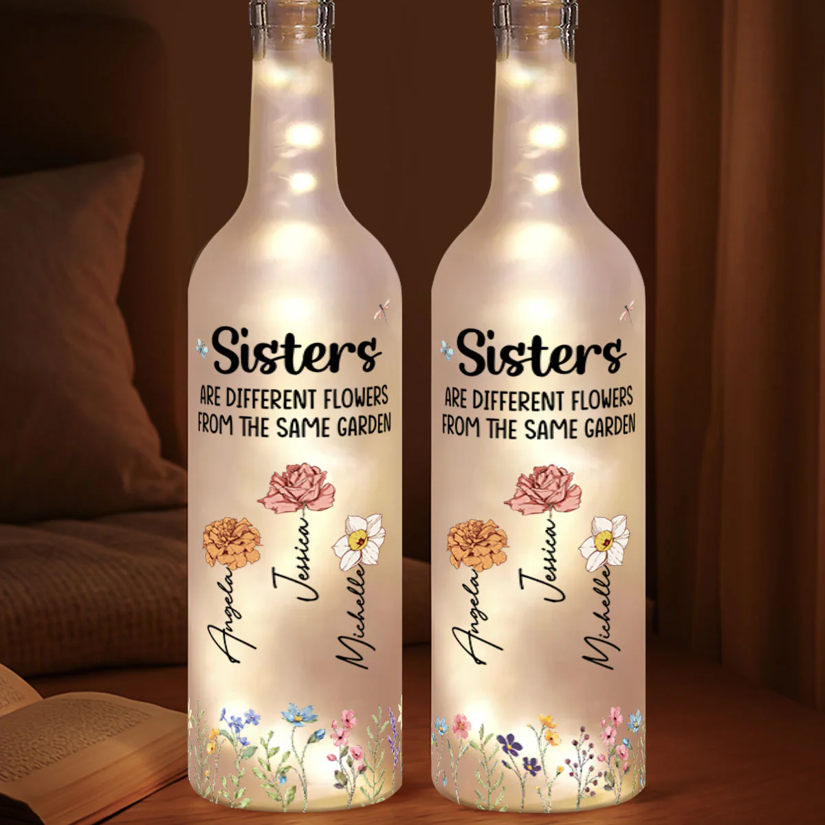 Sisters Are Different Flowers From The Same Garden - Personalized Bottle Lamp - Image 4
