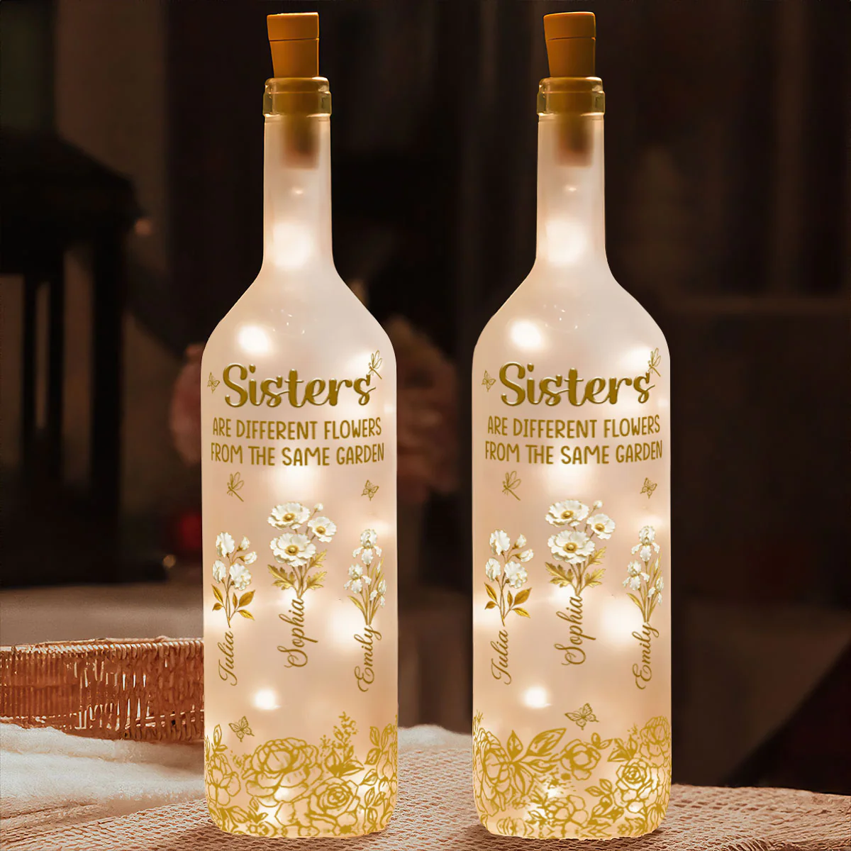 Sisters Are Different Flowers From The Same Garden - Personalized Bottle Lamp - Image 2