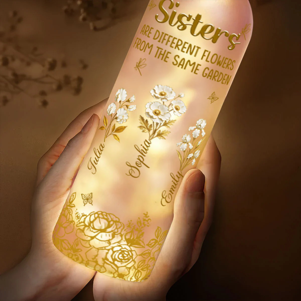 Sisters Are Different Flowers From The Same Garden - Personalized Bottle Lamp - Image 3