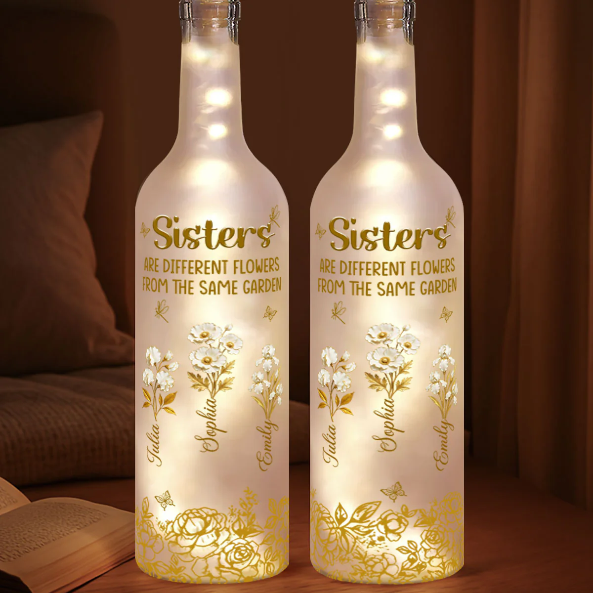 Sisters Are Different Flowers From The Same Garden - Personalized Bottle Lamp - Image 4