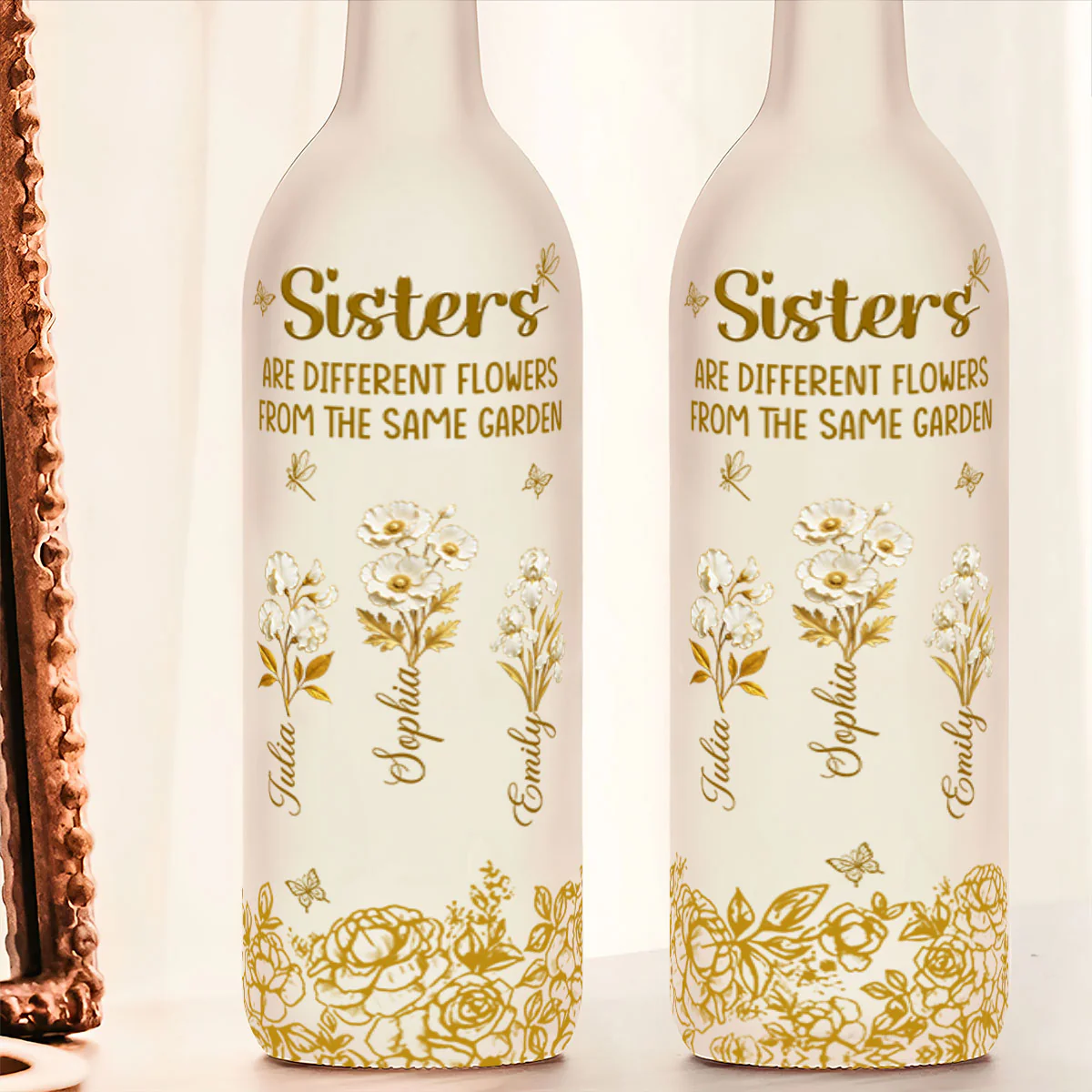 Sisters Are Different Flowers From The Same Garden - Personalized Bottle Lamp - Image 5