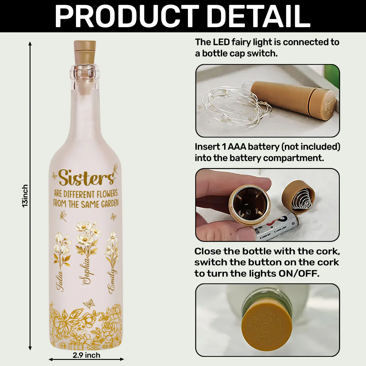 Sisters Are Different Flowers From The Same Garden - Personalized Bottle Lamp - Image 6