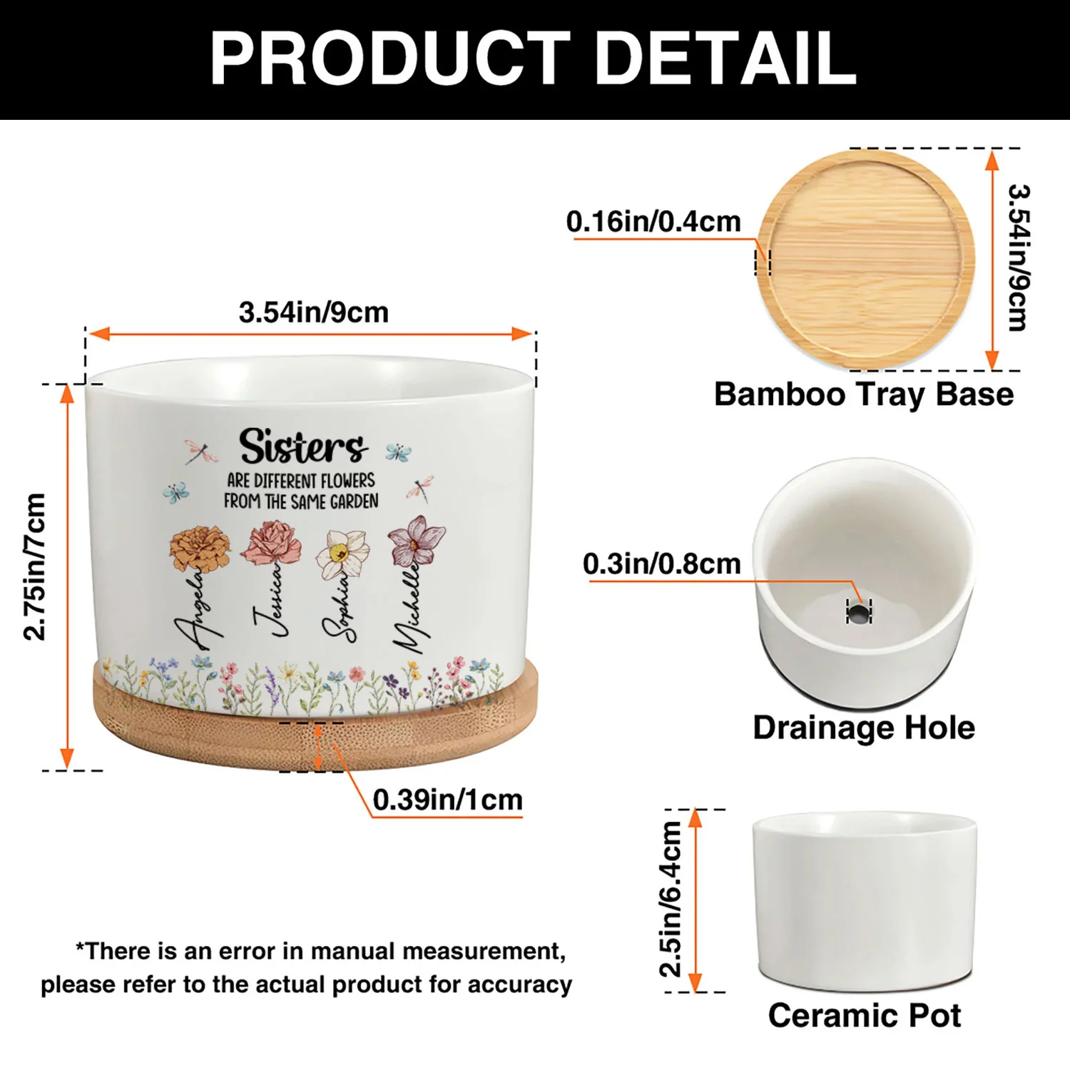 Sisters Are Different Flowers From The Same Garden - Personalized Ceramic Plant Pot With Tray - Image 6