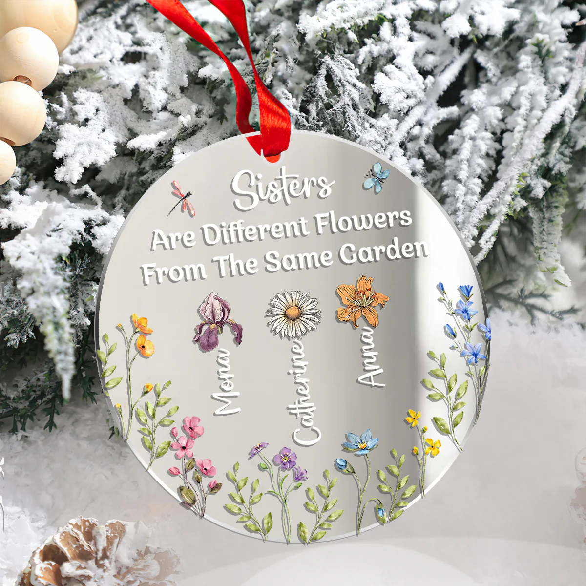 Sisters Are Different Flowers From The Same Garden - Personalized Mirror Ornament - Image 2