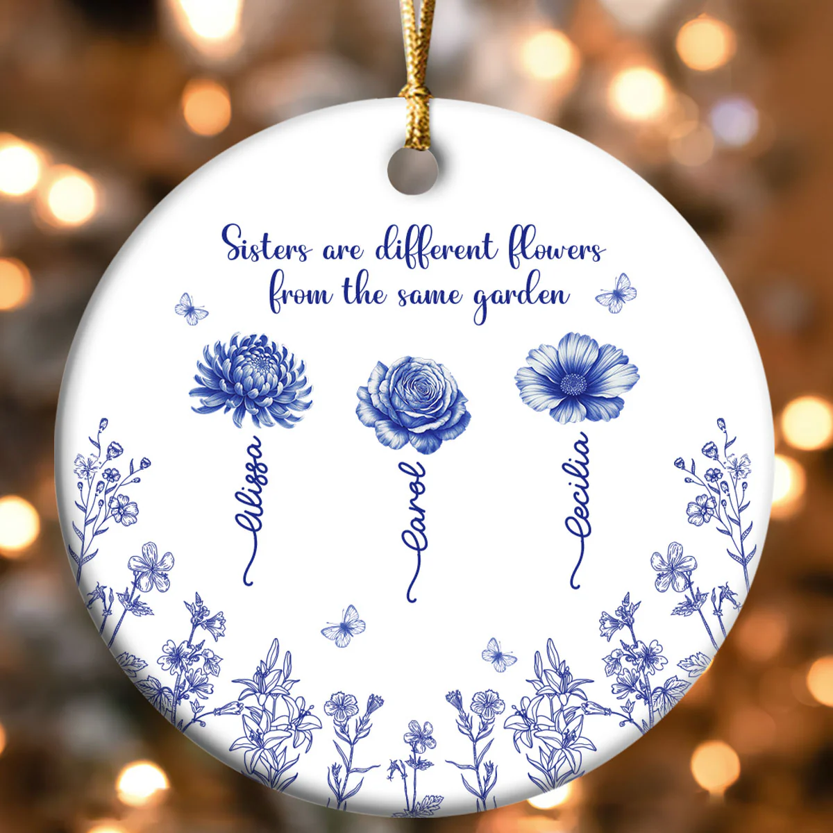 Sisters Are Different Flowers From The Same Garden - Personalized Round Shaped Ceramic Ornament - Image 4