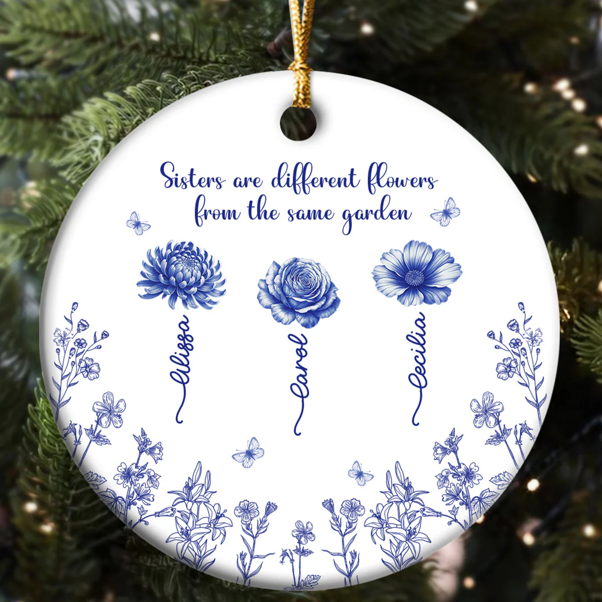 Sisters Are Different Flowers From The Same Garden - Personalized Round Shaped Ceramic Ornament - Image 5