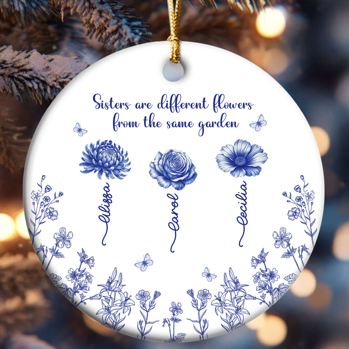 Sisters Are Different Flowers From The Same Garden - Personalized Round Shaped Ceramic Ornament - Image 6
