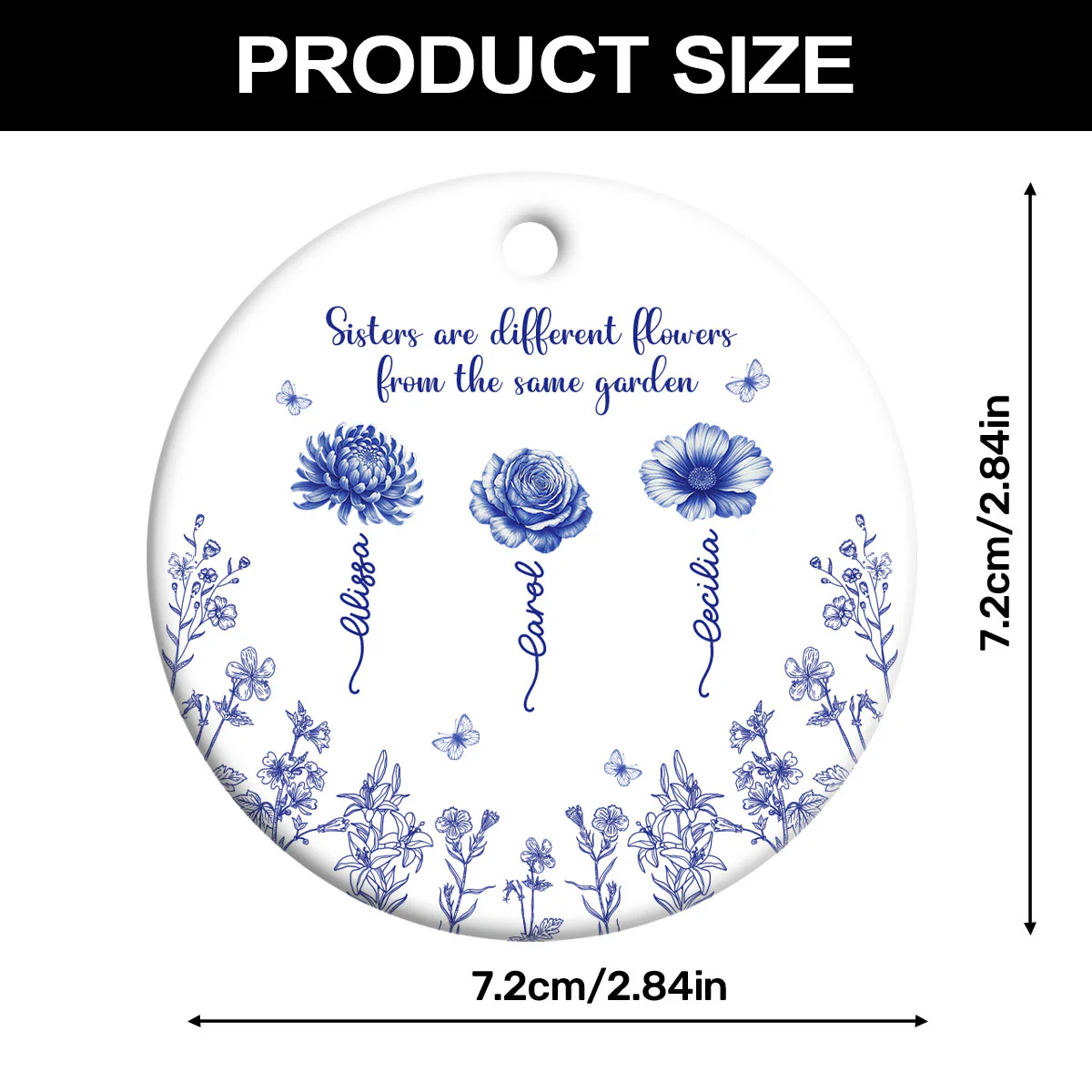 Sisters Are Different Flowers From The Same Garden - Personalized Round Shaped Ceramic Ornament - Image 7