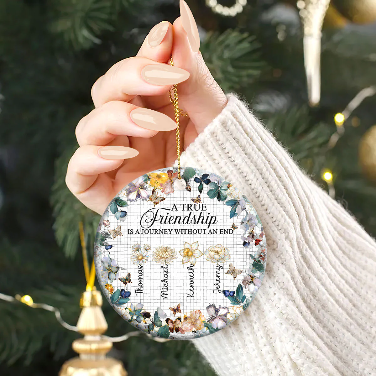 Sisters Are Different Flowers From The Same Garden - Personalized Round Shaped Ceramic Ornament - Image 2