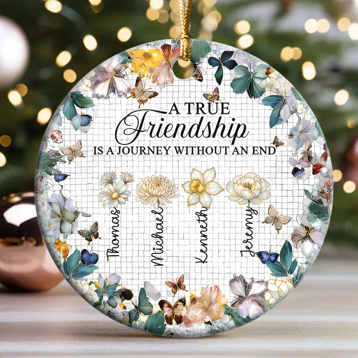 Sisters Are Different Flowers From The Same Garden - Personalized Round Shaped Ceramic Ornament - Image 3