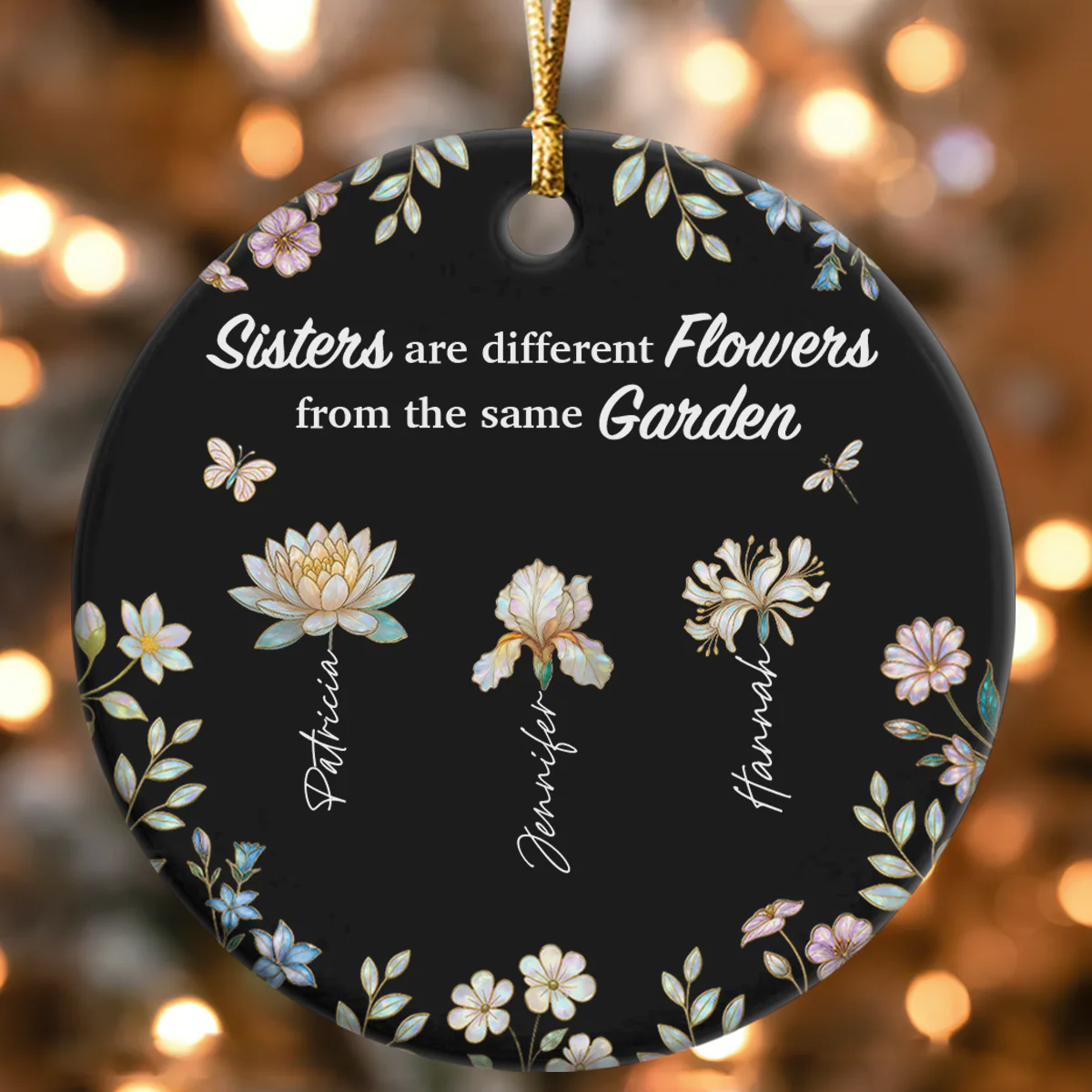 Sisters Are Different Flowers From The Same Garden - Personalized Round Shaped Ceramic Ornament - Image 3