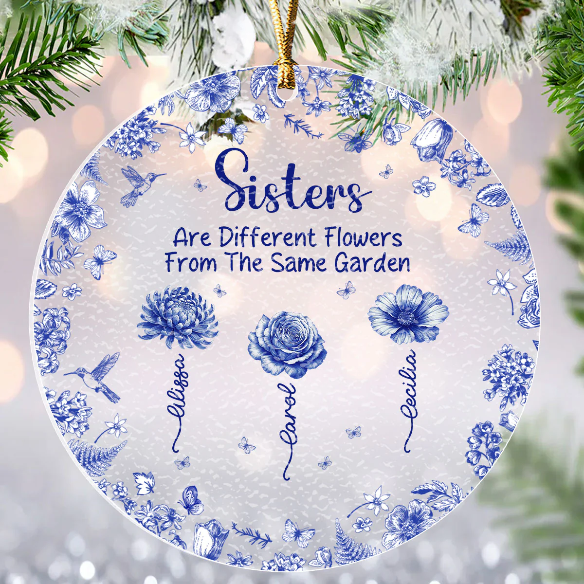 Sisters Are Different Flowers From The Same Garden - Personalized Stained Glass Ornament