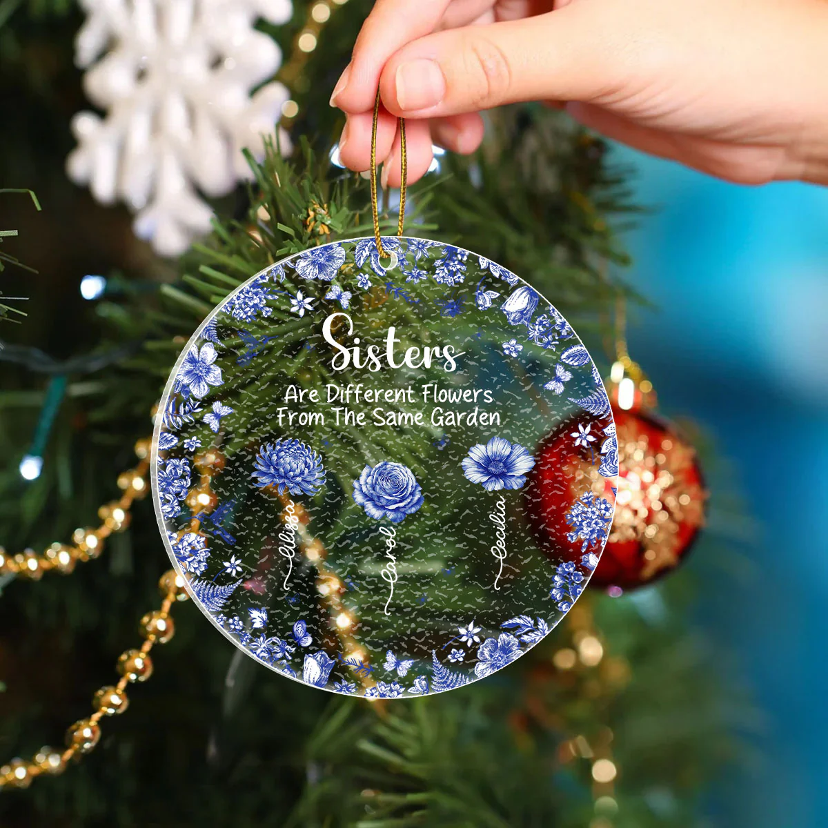 Sisters Are Different Flowers From The Same Garden - Personalized Stained Glass Ornament - Image 2