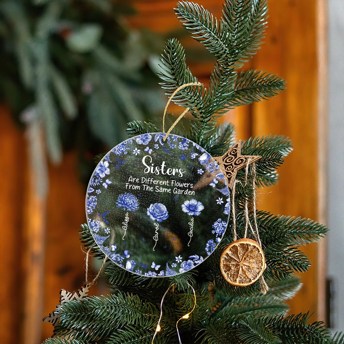 Sisters Are Different Flowers From The Same Garden - Personalized Stained Glass Ornament - Image 3