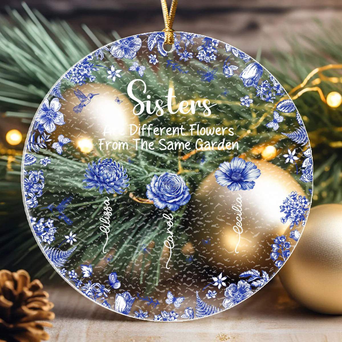 Sisters Are Different Flowers From The Same Garden - Personalized Stained Glass Ornament - Image 4
