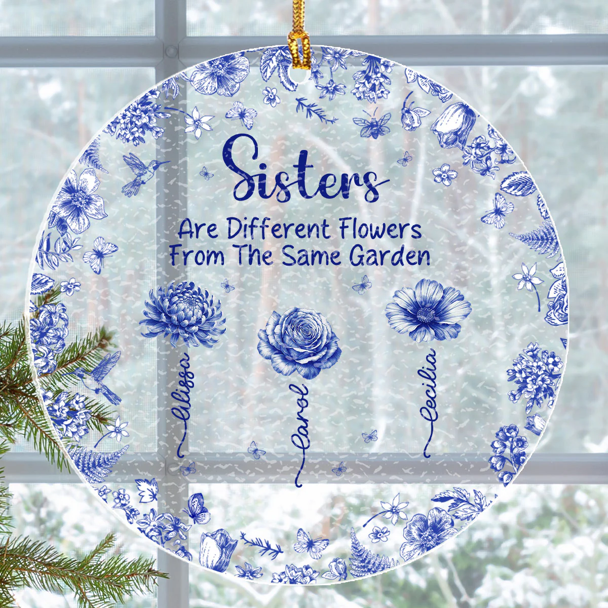 Sisters Are Different Flowers From The Same Garden - Personalized Stained Glass Ornament - Image 5