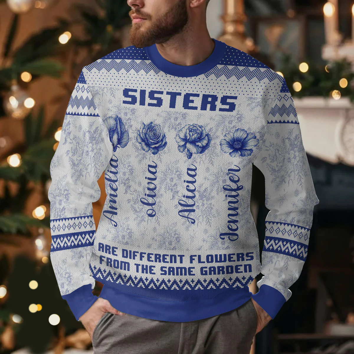 Sisters Are Different Flowers From The Same Garden - Personalized Wool Sweater - Image 5