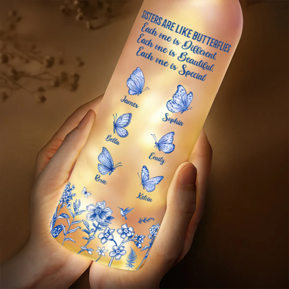 Sisters Are Like Butterflies - Personalized Bottle Lamp - Image 3