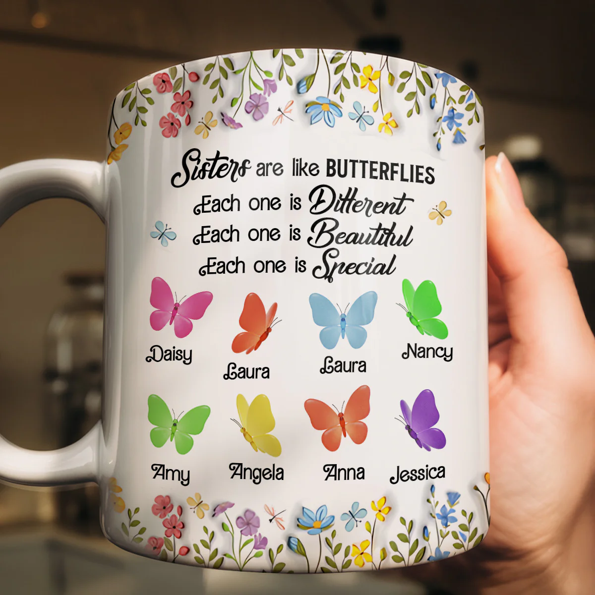 Sisters Are Like Butterflies - Personalized Ceramic Coffee Mug