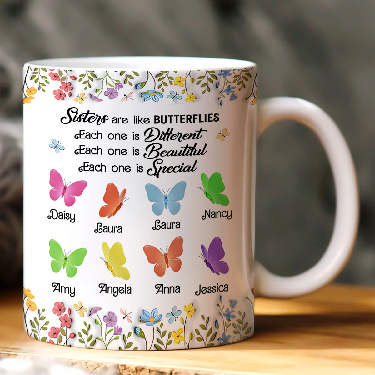 Sisters Are Like Butterflies - Personalized Ceramic Coffee Mug - Image 2