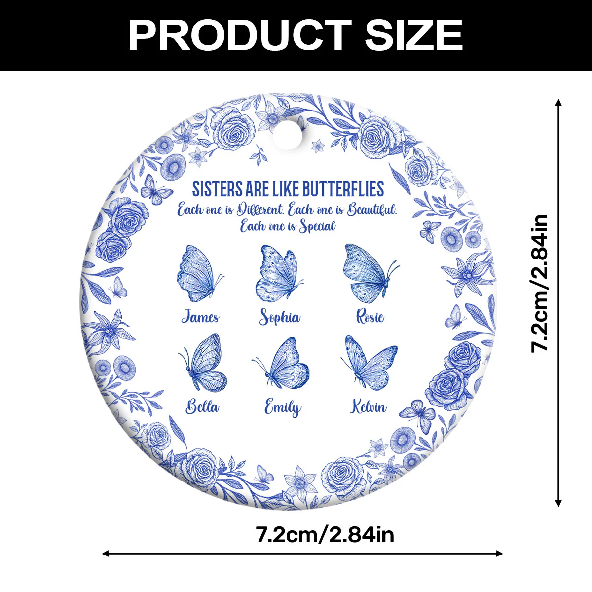 Sisters Are Like Butterflies - Personalized Round Shaped Ceramic Ornament - Image 7