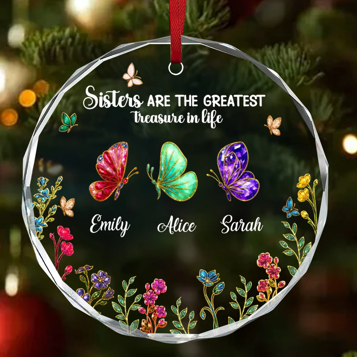Sisters Are The Greatest Treasure In Life - Personalized Round Shaped Glass Ornament
