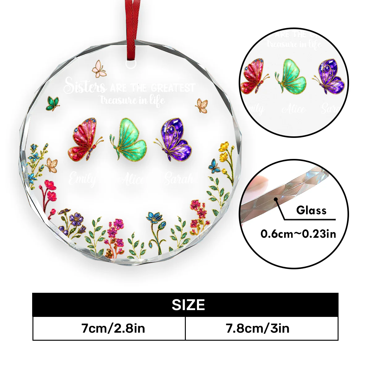 Sisters Are The Greatest Treasure In Life - Personalized Round Shaped Glass Ornament - Image 5