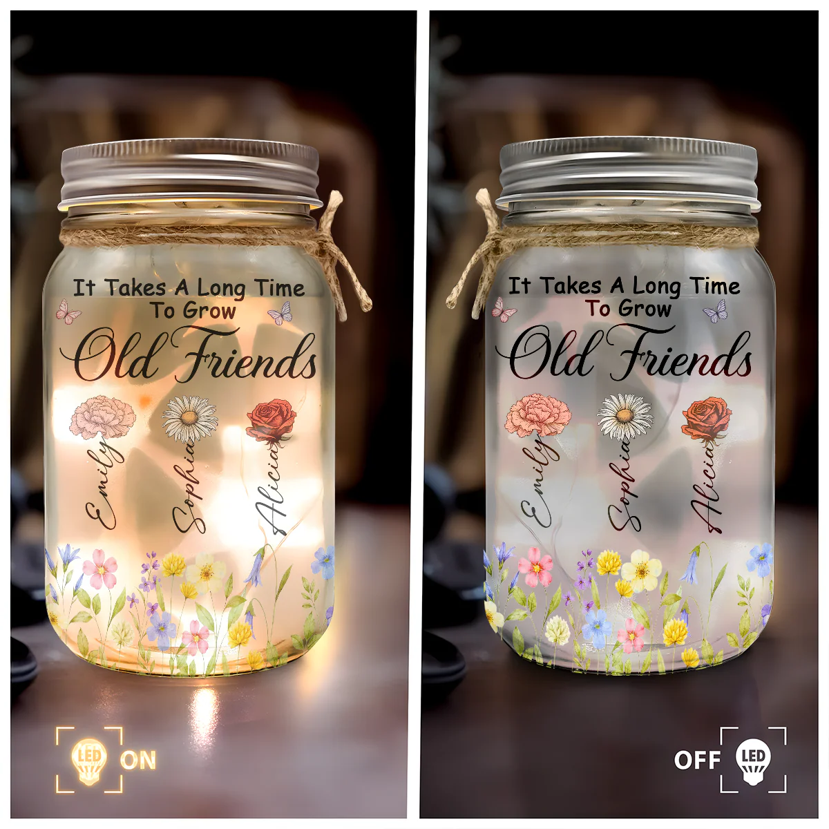 Sisters Besties Are Flowers - Personalized Mason Jar Light - Image 4