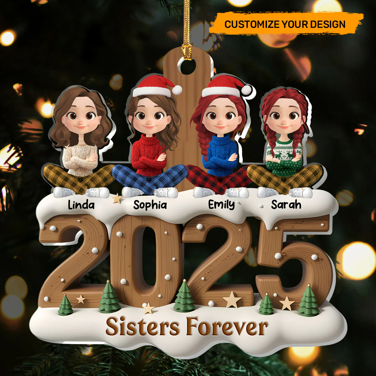 Sisters Besties Forever - Personalized 1-Layer Acrylic Ornament