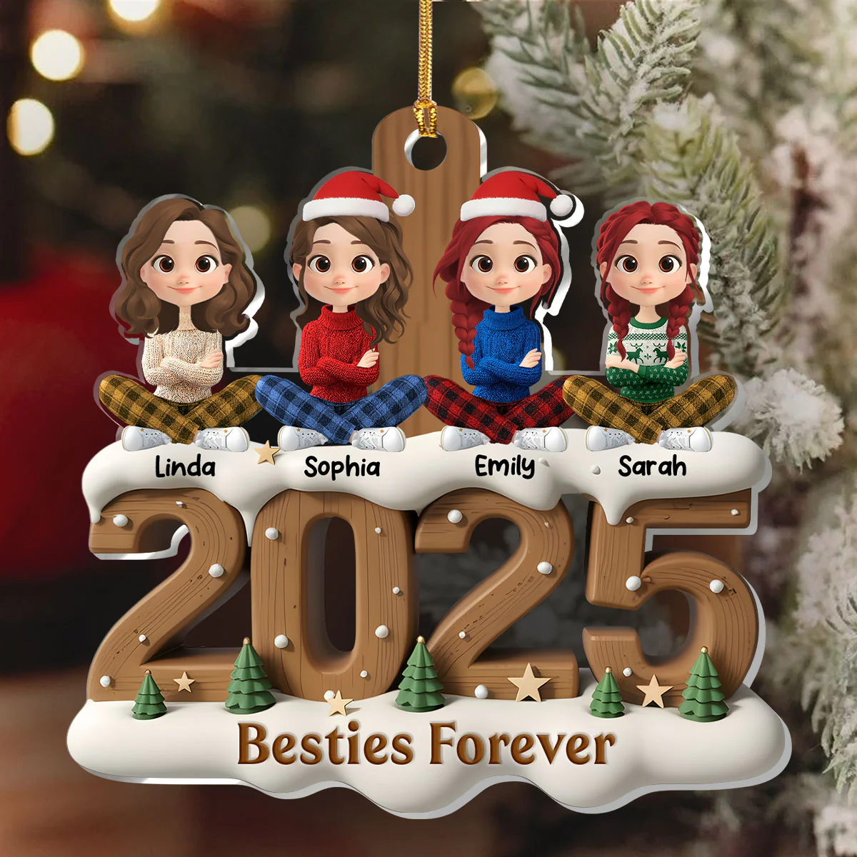 Sisters Besties Forever - Personalized 1-Layer Acrylic Ornament - Image 6