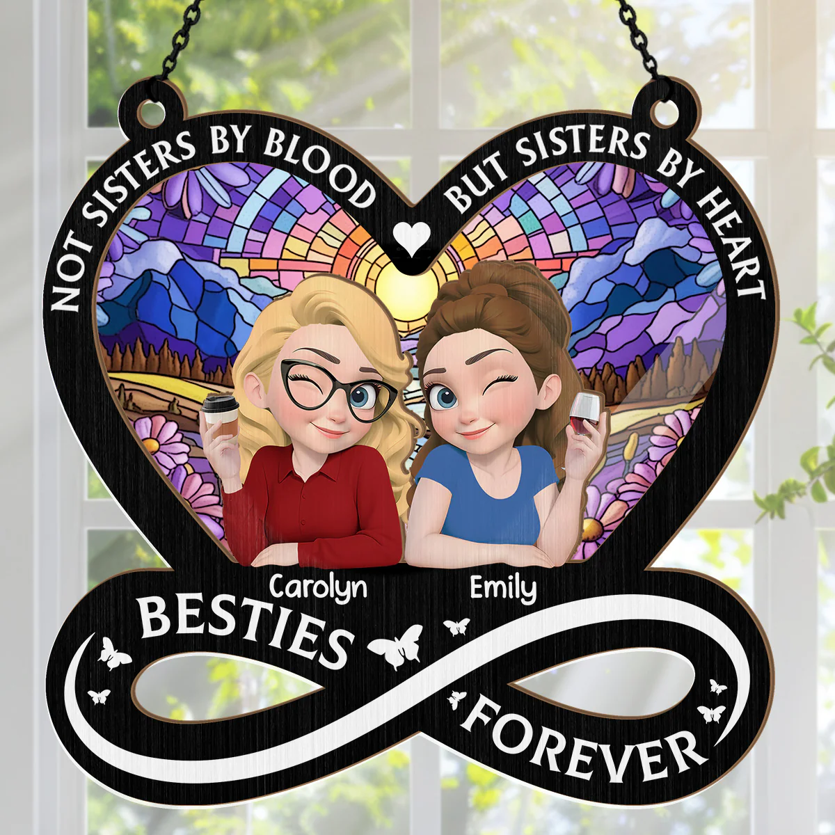 Sisters By Heart - Personalized Window Hanging Suncatcher
