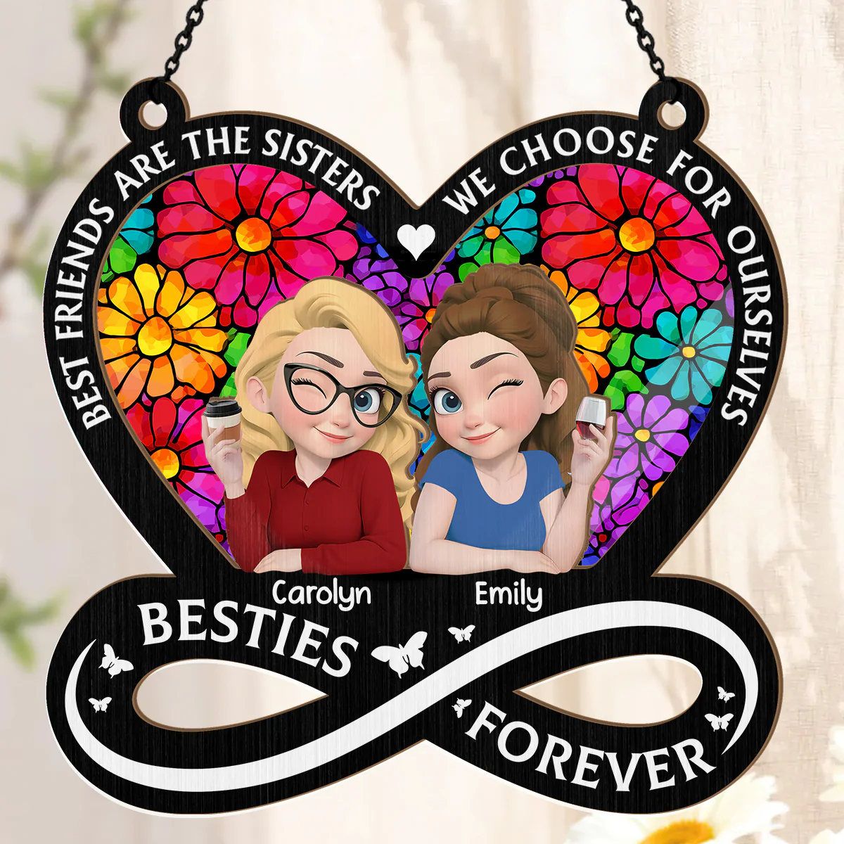 Sisters By Heart - Personalized Window Hanging Suncatcher - Image 3
