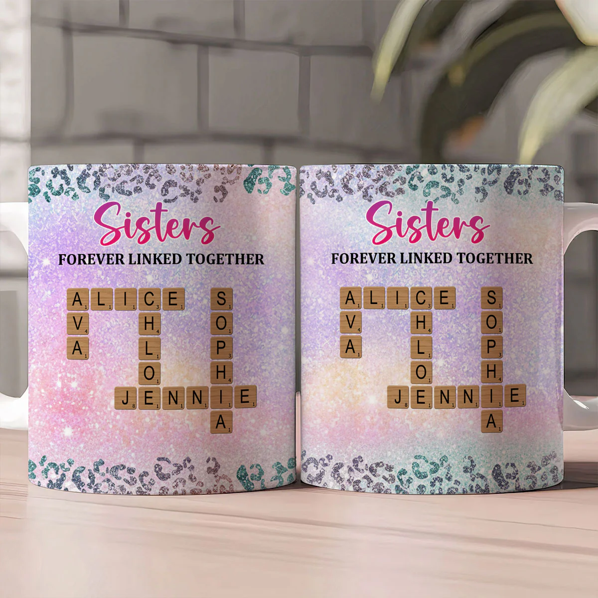 Sisters Forever Linked Together - Personalized Ceramic Coffee Mug - Image 2