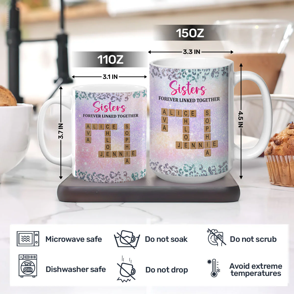 Sisters Forever Linked Together - Personalized Ceramic Coffee Mug - Image 5