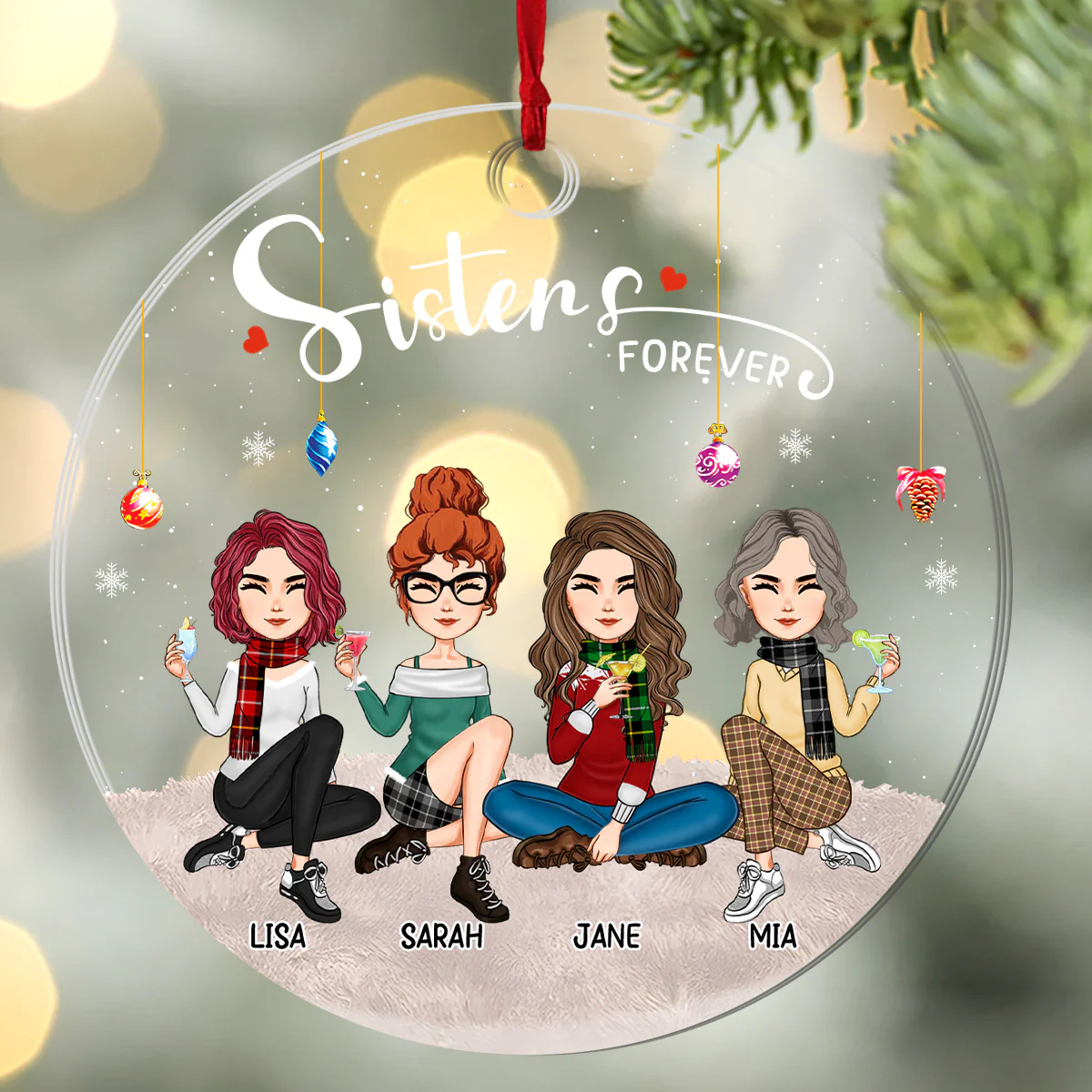 Sisters Forever - Personalized 1-Layer Acrylic Ornament - Image 3