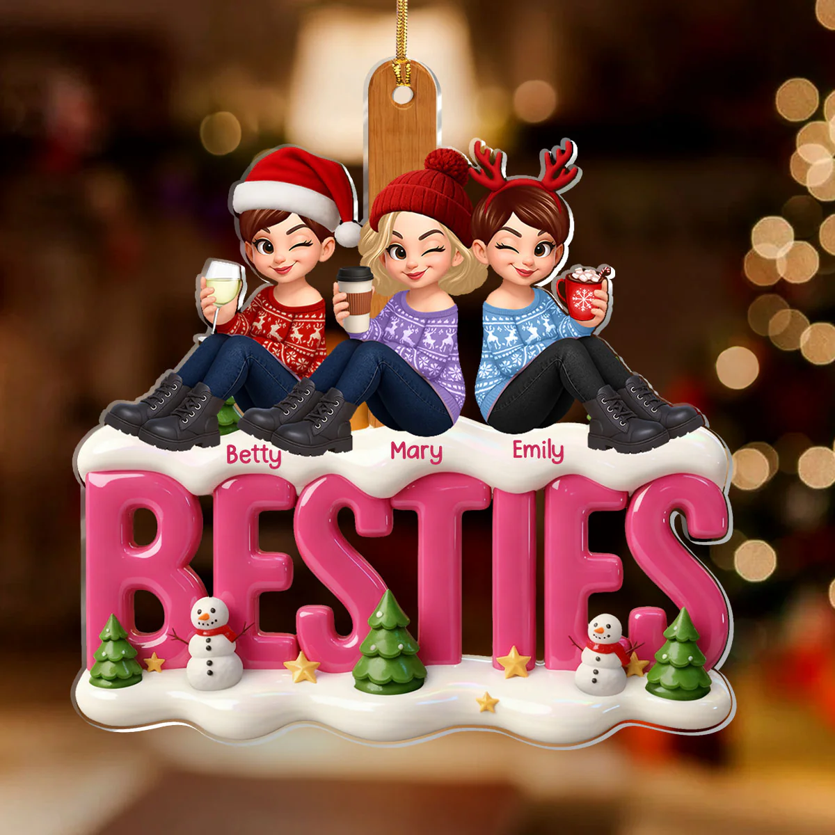 Sisters Forever - Personalized 1-Layer Acrylic Ornament - Image 2