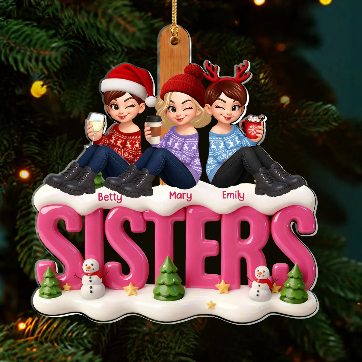 Sisters Forever - Personalized 1-Layer Acrylic Ornament - Image 3