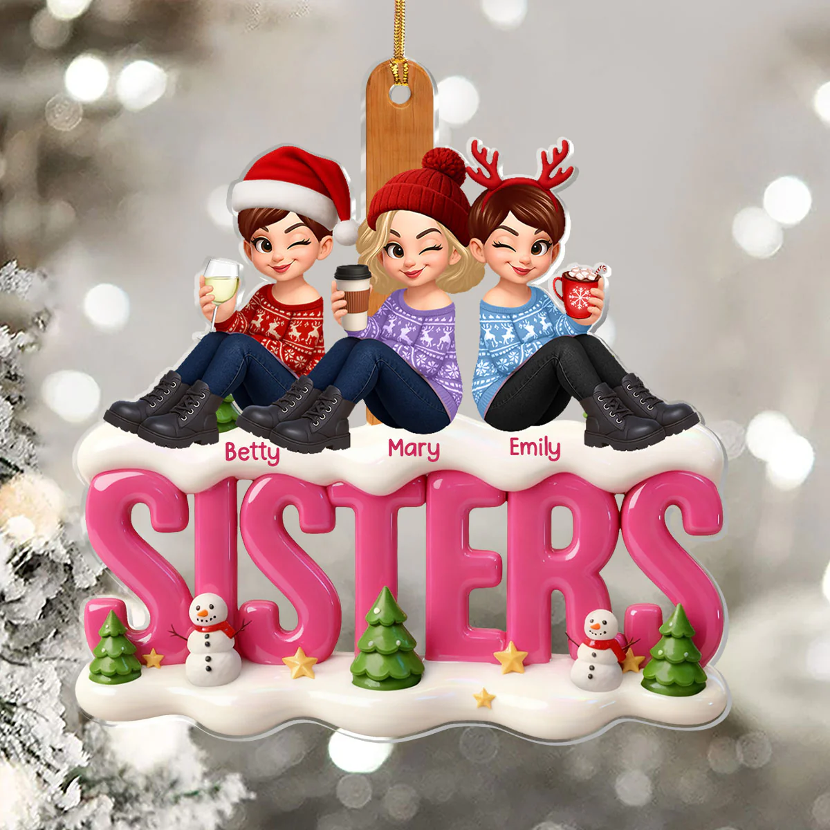 Sisters Forever - Personalized 1-Layer Acrylic Ornament - Image 5