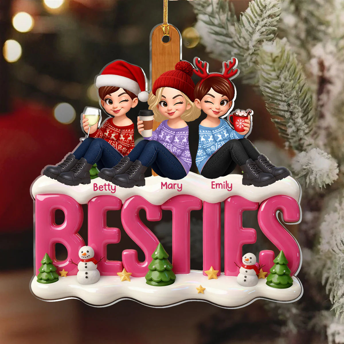 Sisters Forever - Personalized 1-Layer Acrylic Ornament - Image 6
