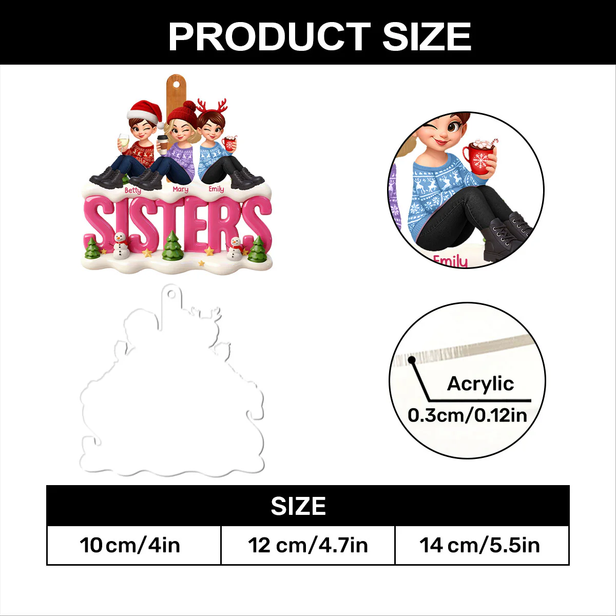 Sisters Forever - Personalized 1-Layer Acrylic Ornament - Image 7