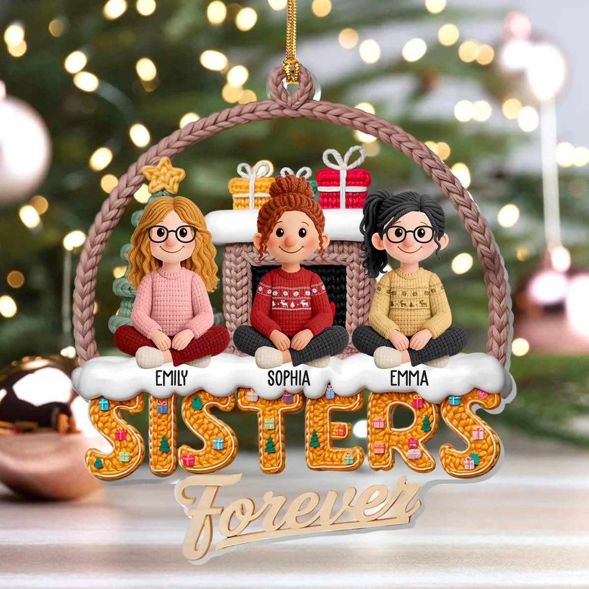 Sisters Forever - Personalized 1-Layer Acrylic Ornament - Image 4