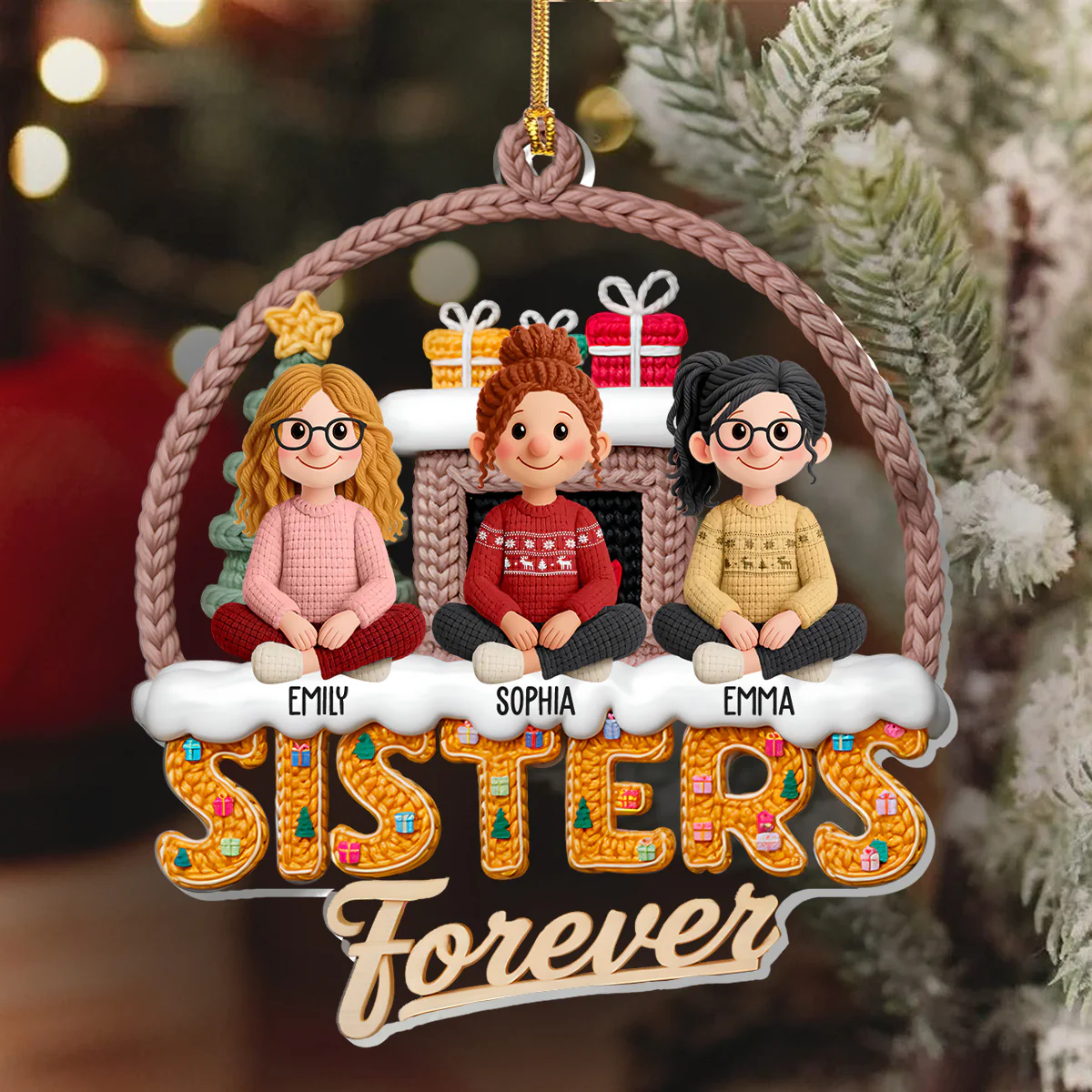 Sisters Forever - Personalized 1-Layer Acrylic Ornament - Image 6
