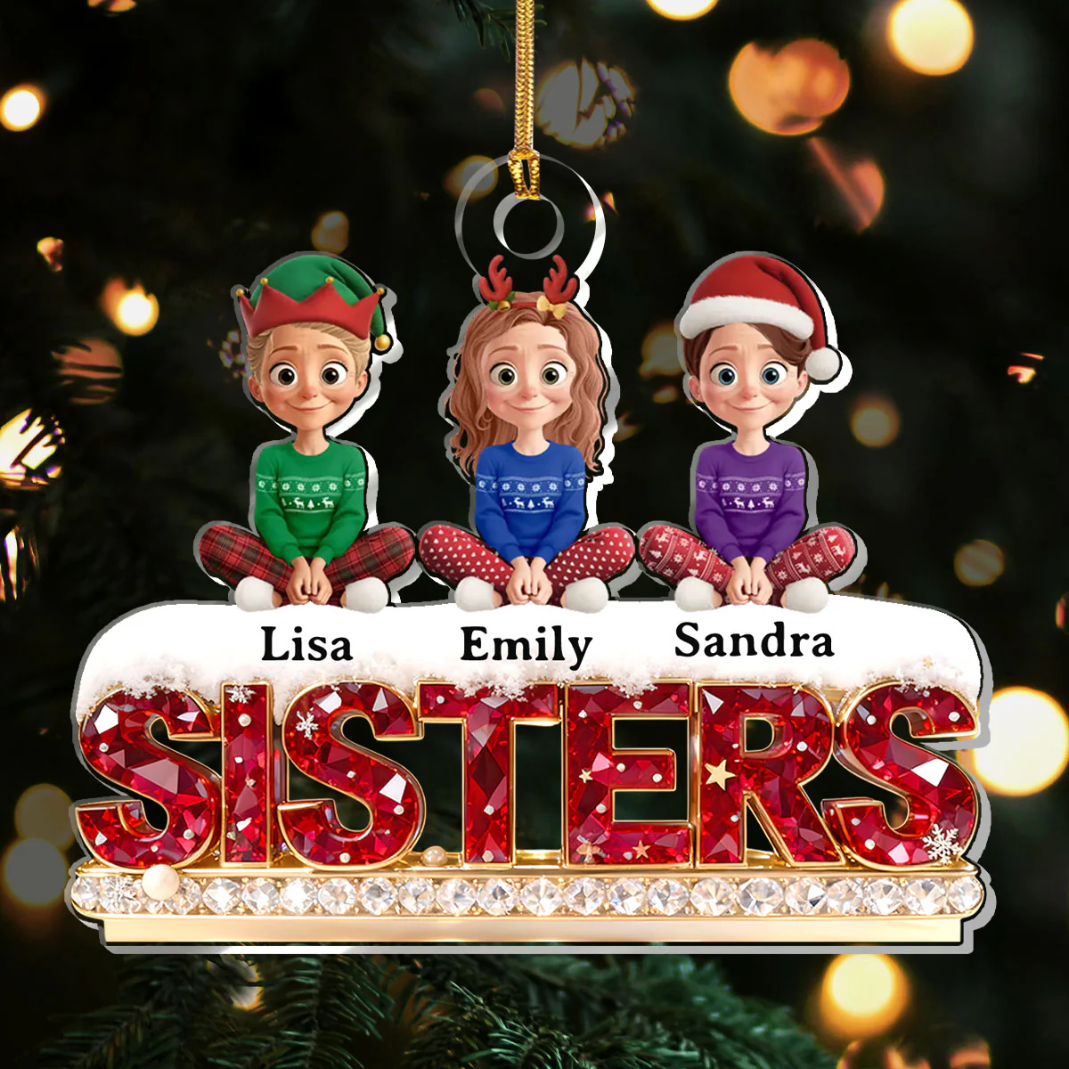 Sisters Forever - Personalized 1-Layer Acrylic Ornament - Image 2